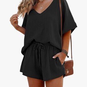 Ekouaer Women's 2 Piece Outfits Tshirt Pajama Set Oversized Short Sleeve